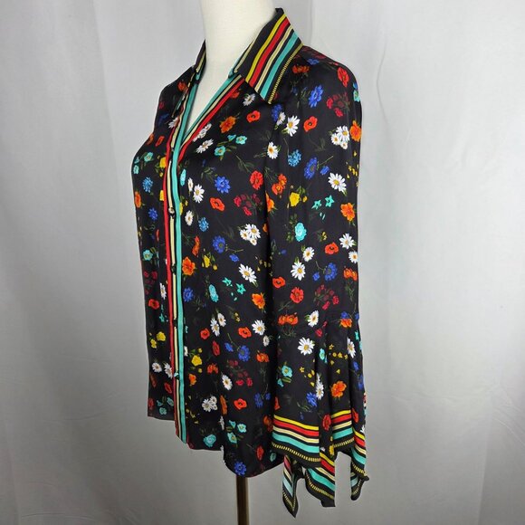 Alice + Olivia Randa Floral Bell Sleeve Blouse Top Medium Maximalism Boho Fun - Picture 5 of 12